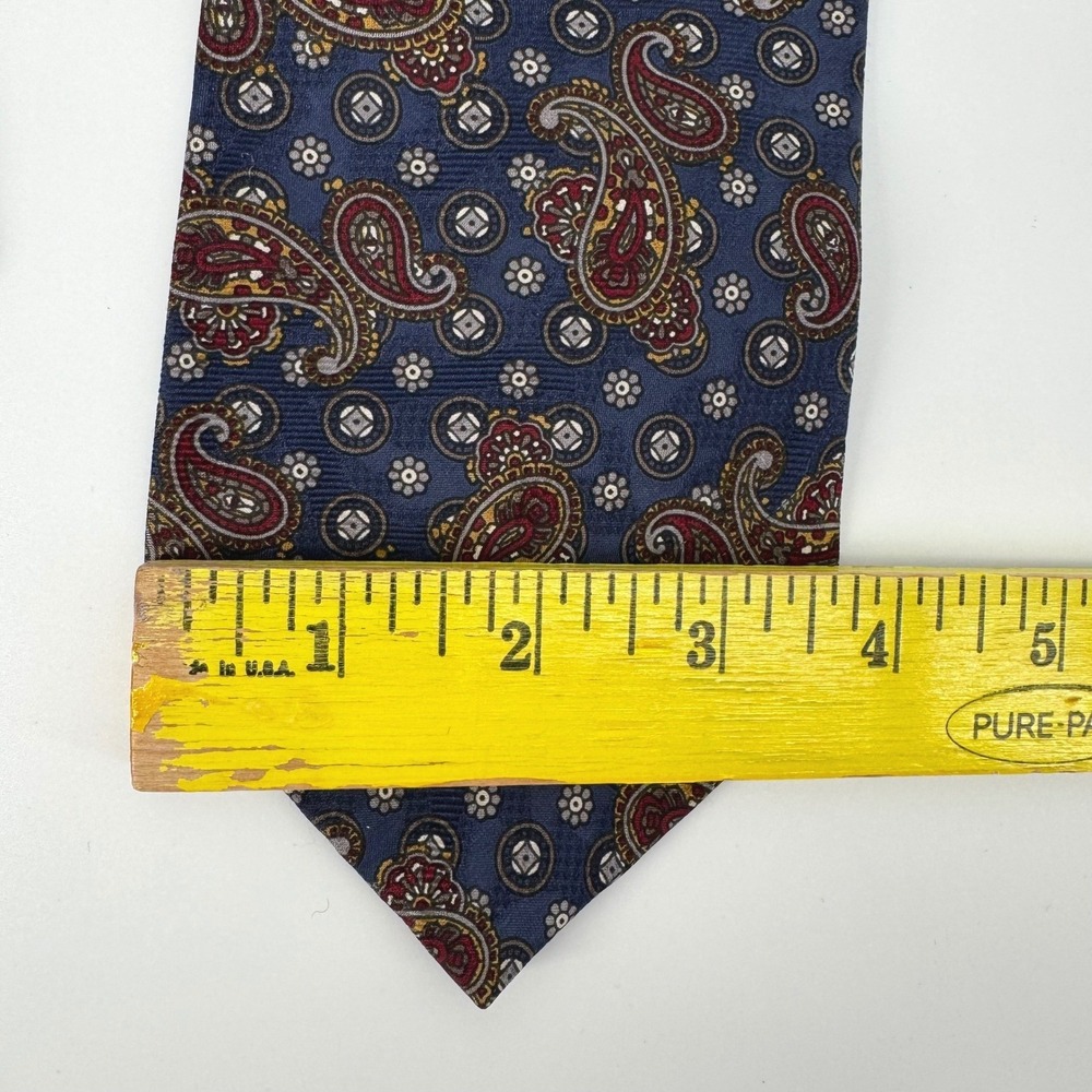 Sheaf & Caber Mens Blue Paisley Silk Necktie Made in Italy 56" x 3.5" - Picture 5 of 5